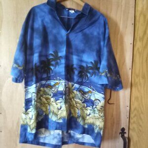 Mens Pacific Legend Hawaiian shirt size 2xl blue palms and bike